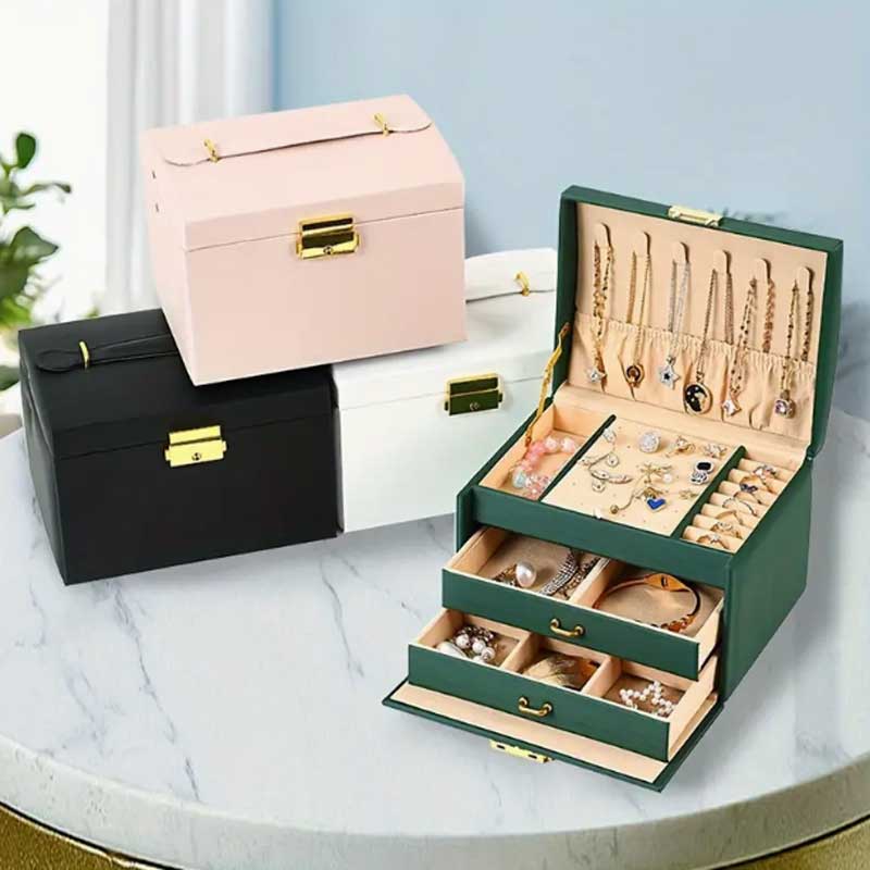 Lockbox Key Secure - Three Drawer Handheld Jewellery Box Earring