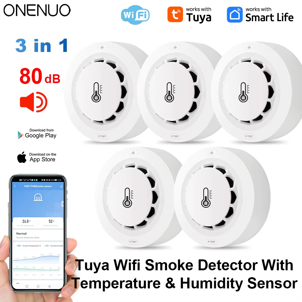 Smoke Detector Interconnected - Tuya Wifi BT Two Connection Smoke