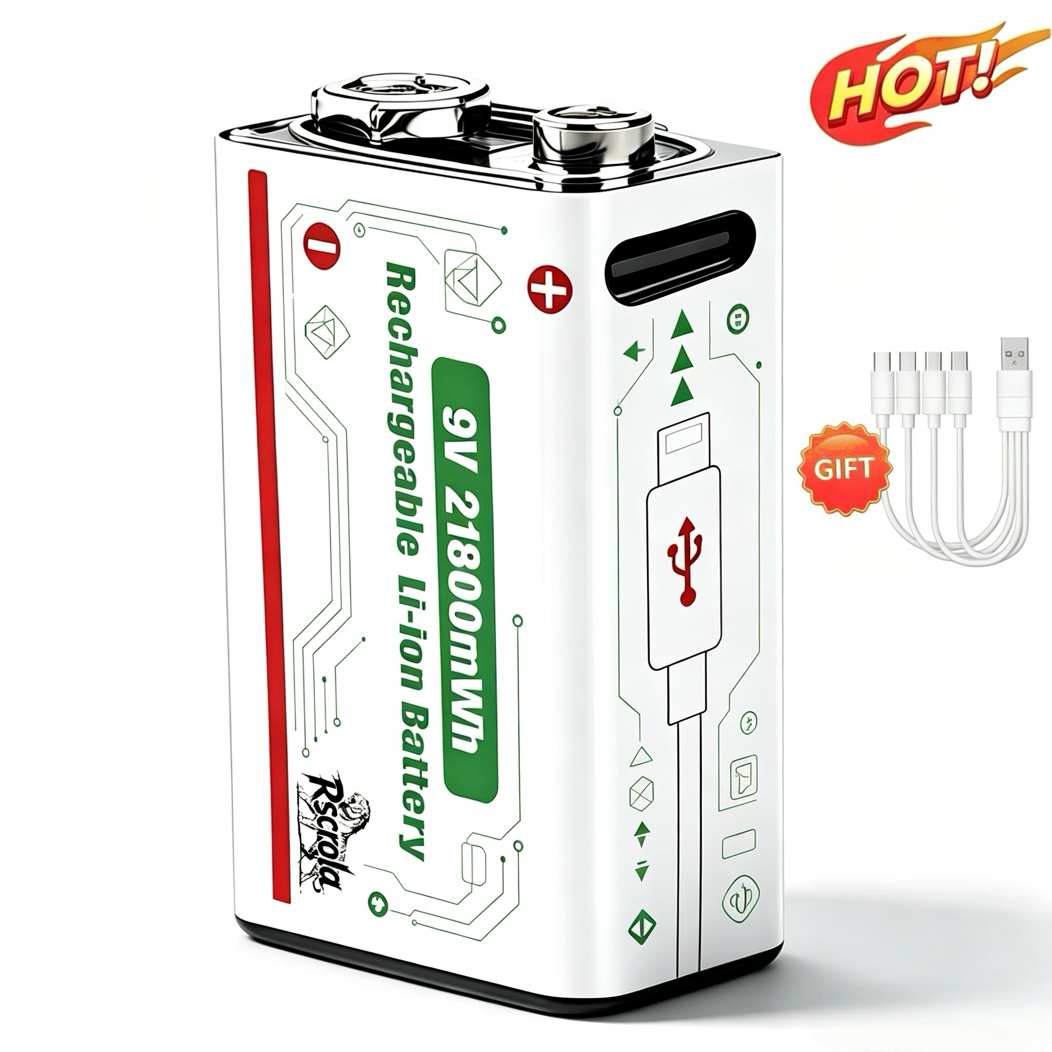 Smoke Detector Interconnected - 9V 21800mWh Rechargeable Lithium-Ion Battery 21800mWh