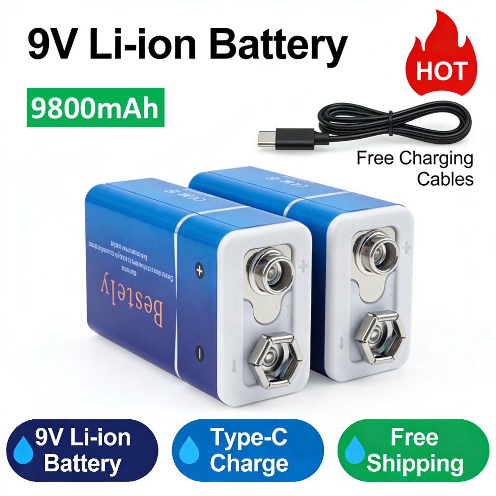 Smoke Detector Interconnected - Rechargeable 9V Battery, 9800mAh Large Capacity