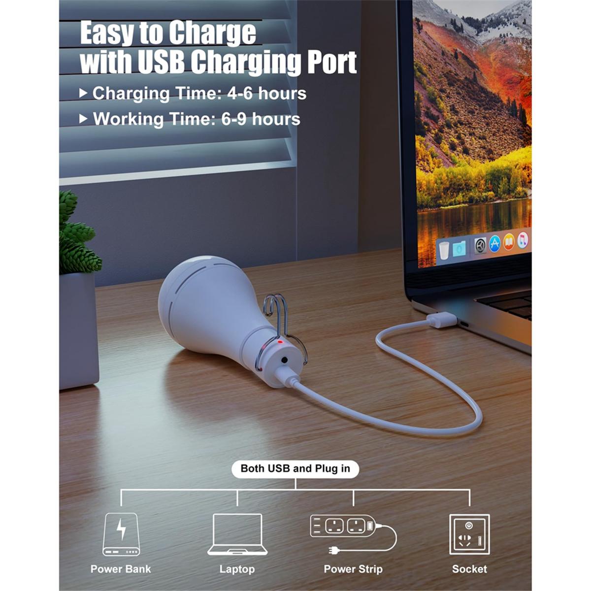 Power Outage Light - ONCE USB Rechargeable Light Bulb, Battery