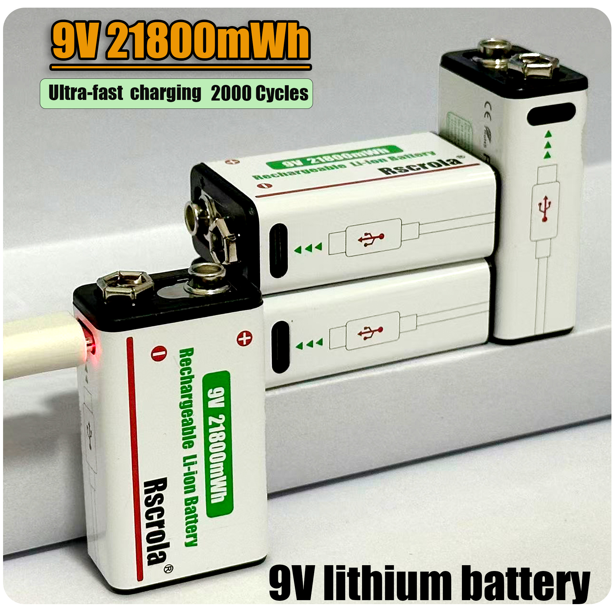 Smoke Detector Interconnected - 9V Lithium Ion Rechargeable Battery 21800mWh