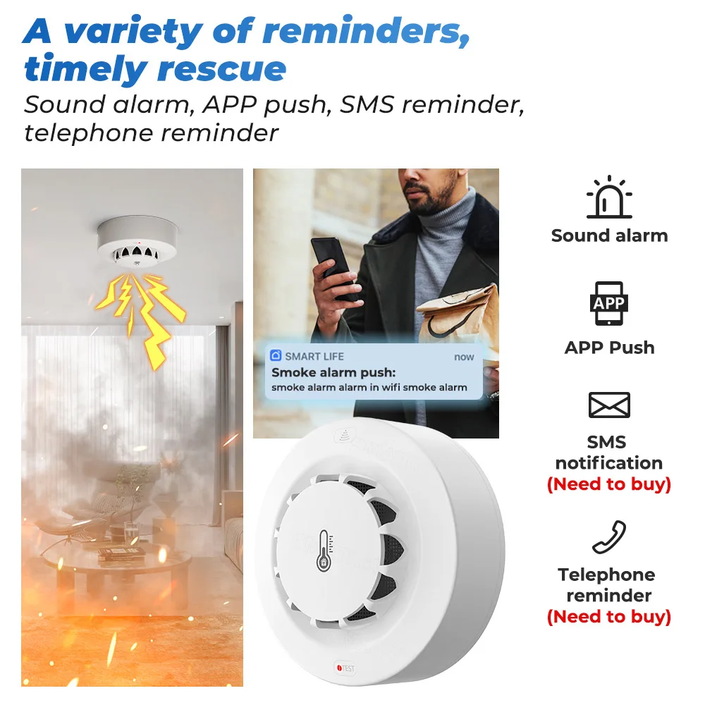 Tuya Wifi BT Two Connection Sm - Smoke Detector Interconnected review and price