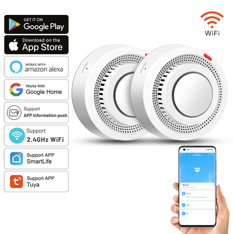 2 Pack Tuya Smart WiFi Smoke D - Smoke Detector Interconnected review and price