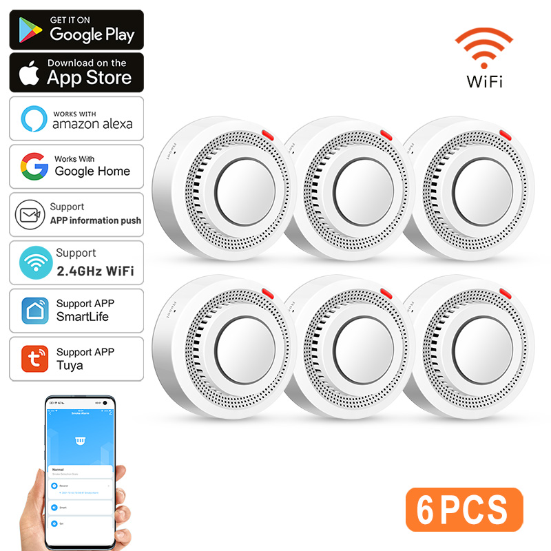 6Pack Tuya WiFi Smart Smoke Se - Smoke Detector Interconnected review and price